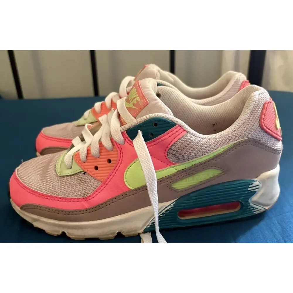 Nike Air Max 90 Highlight Volt Pink,Women's Low Top Lace Up Mesh DC1865-600, 7.5